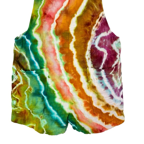 Handmade Geode Tie Dye Romper Shorts Womens XS Jumper Jumpsuit Pockets Multi - Picture 4 of 14